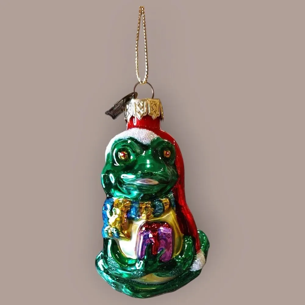 Santa Tree Frog Gift Christmas Ornament Hand Blown Glass Thomas Pacconi Classics